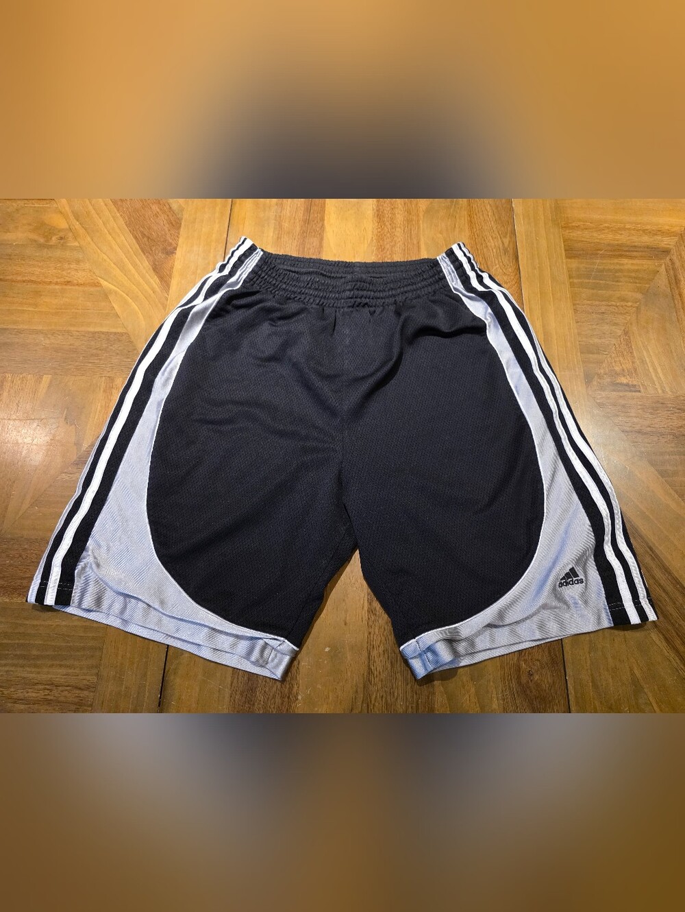 Adidas Mesh Basketball Shorts Sz M Medium Striped Activewear Silver Black